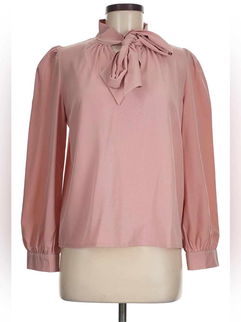 Tie-Neck Long Sleeve Blouse - Dusty Pink